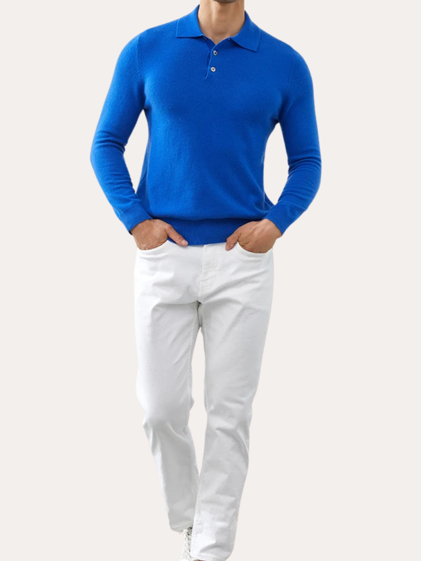 Polo Sweater - Knit Blend Collar And Shape Retention