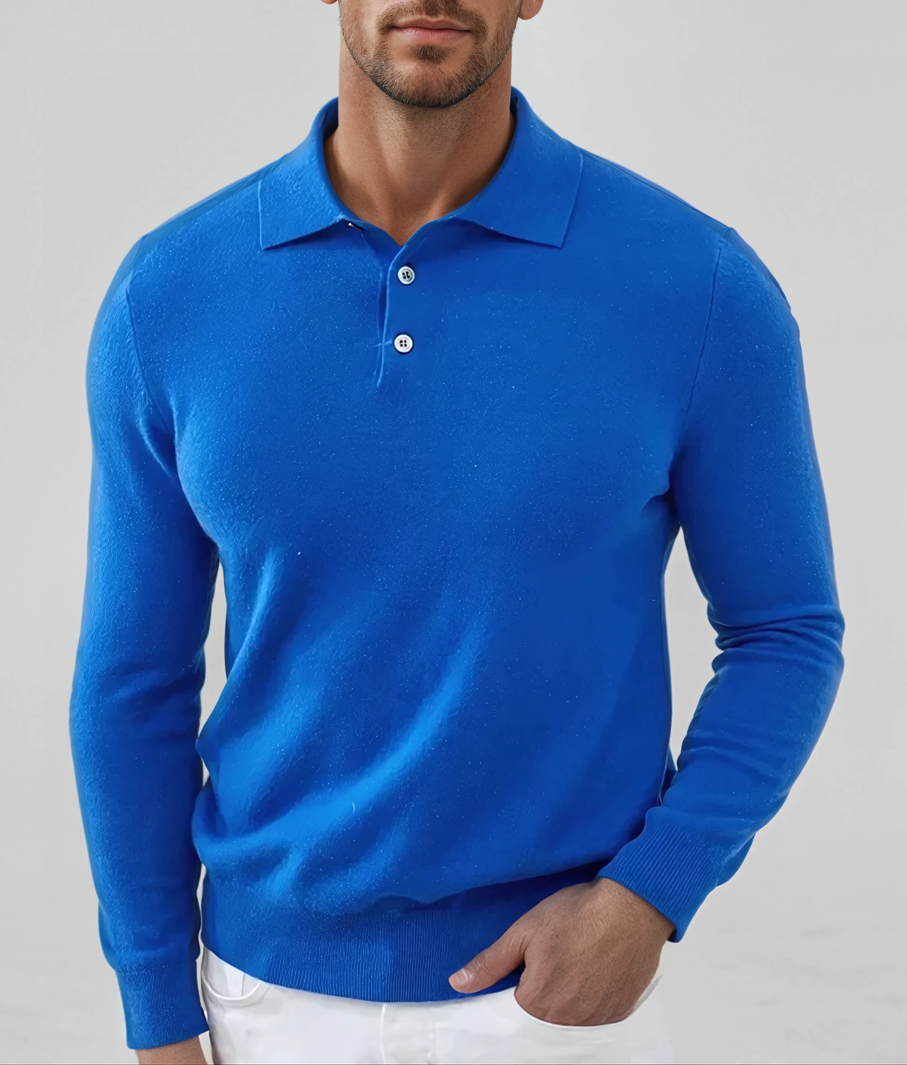 Polo Sweater - Knit Blend Collar And Shape Retention