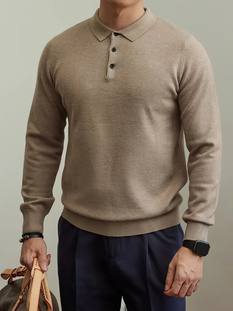 Polo Sweater - Structured Collar & Breathable Warmth
