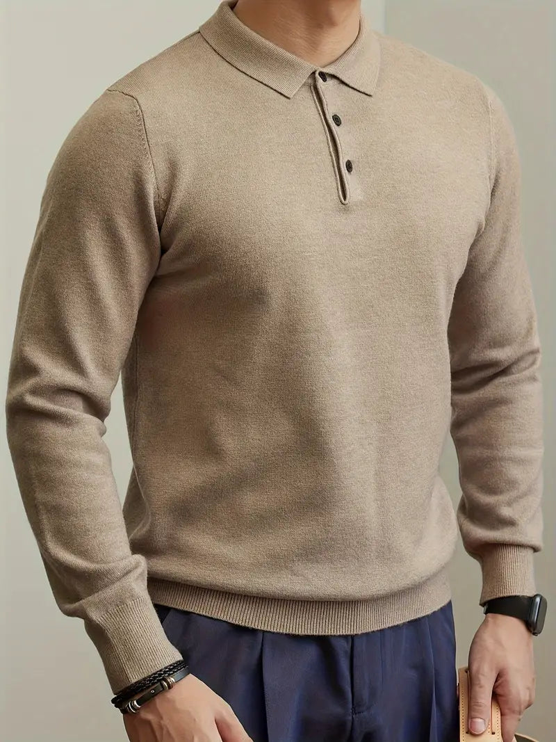 Polo Sweater - Structured Collar & Breathable Warmth
