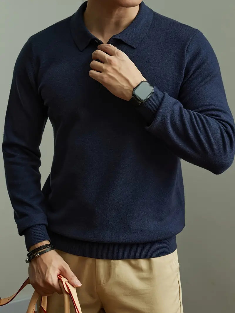 Polo Sweater - Structured Collar & Breathable Warmth