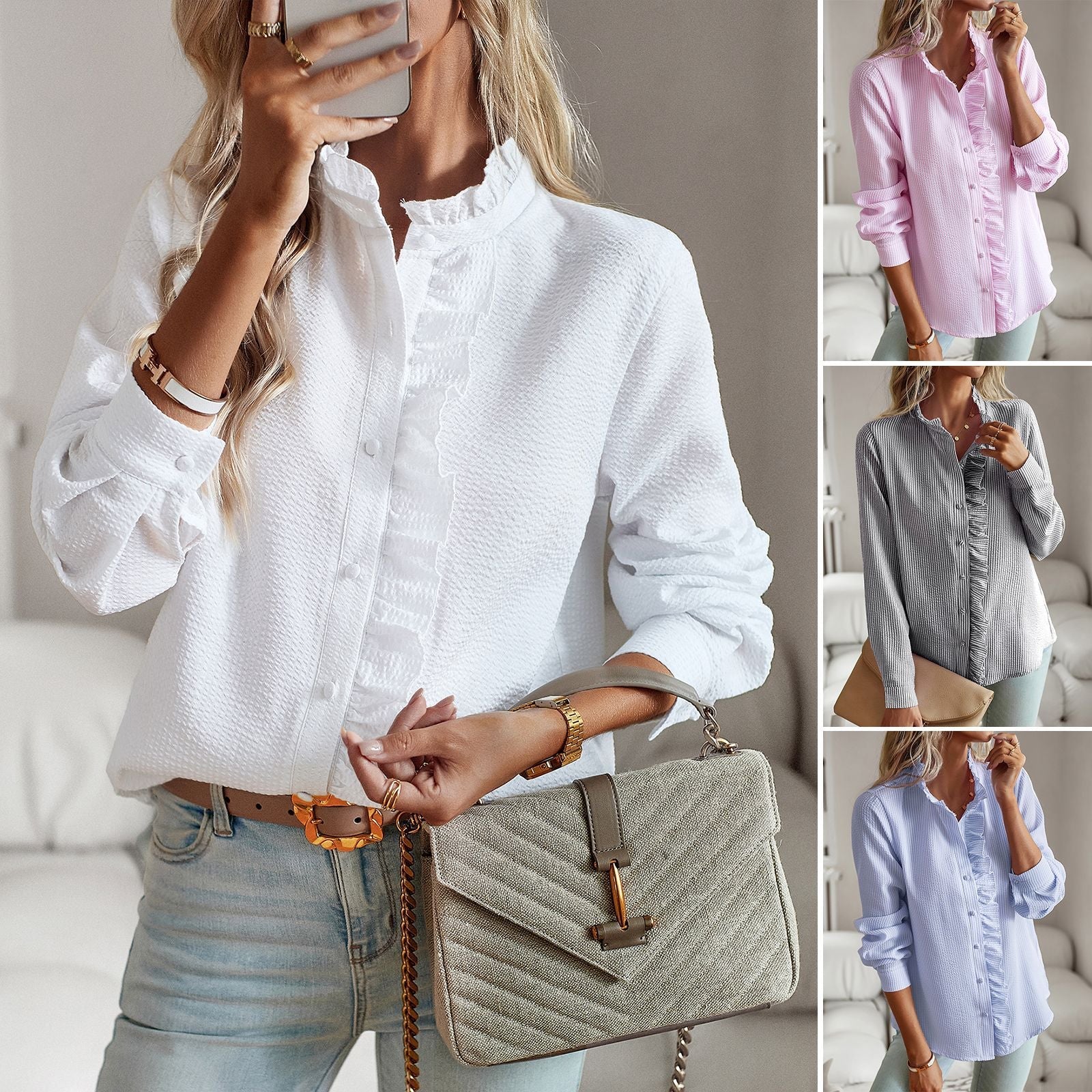 Polyester Blend Blouse - Ruched Front & Easy Layering