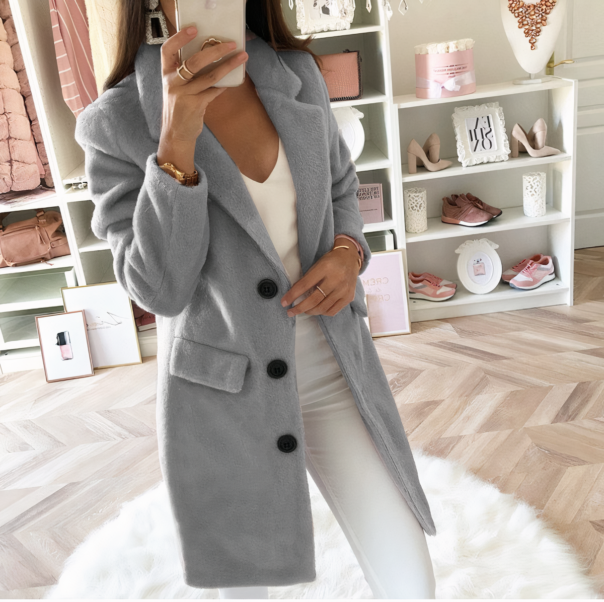 Polyester Blend Coat - Double Breasted Front & Wind Block