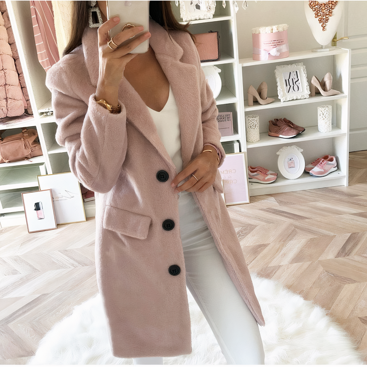 Polyester Blend Coat - Double Breasted Front & Wind Block