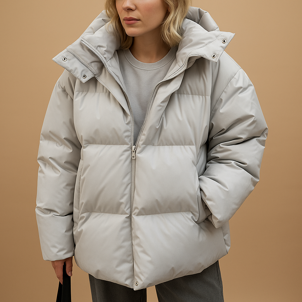 Polyester Blend Coat - Hooded Padded Design And Warmth