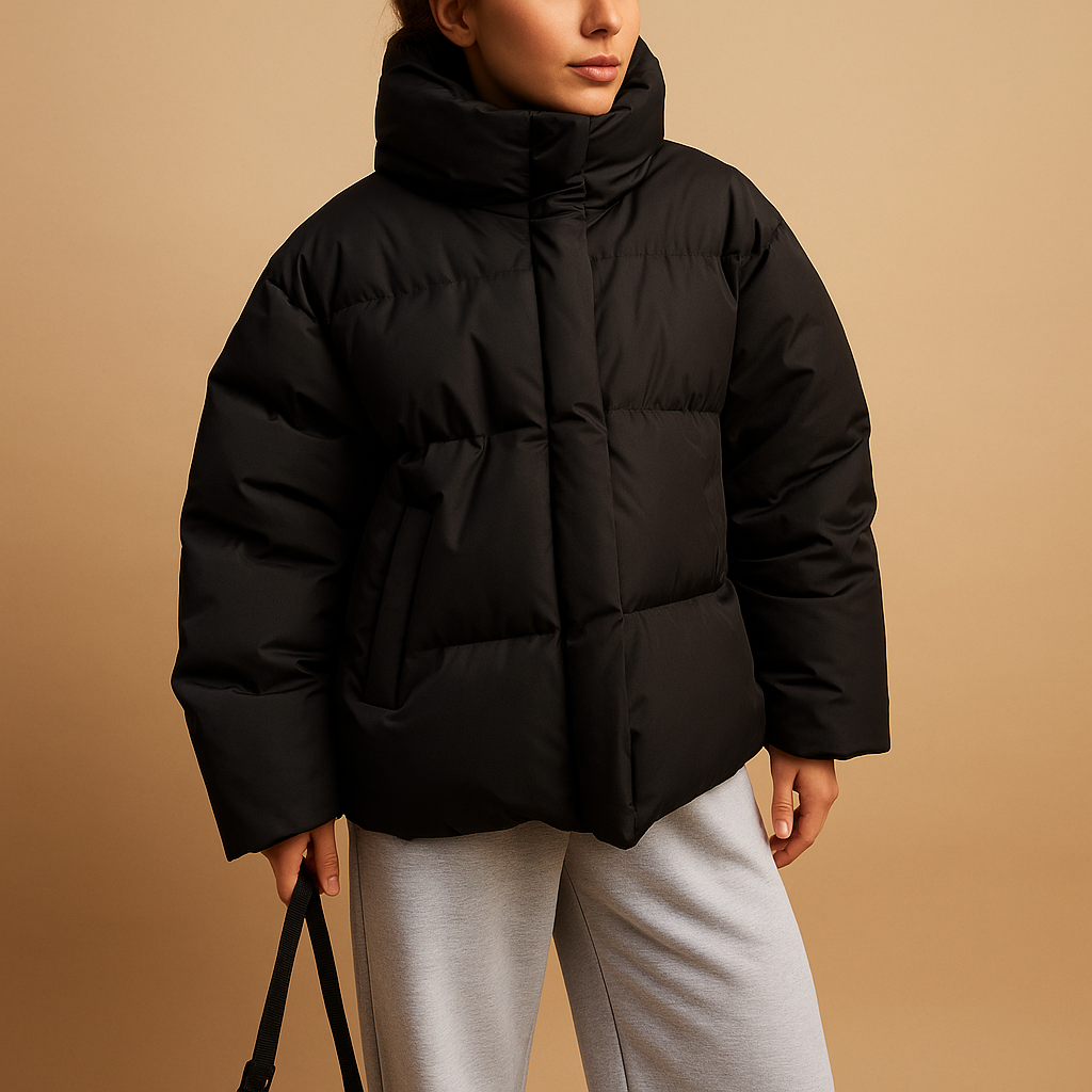 Polyester Blend Coat - Hooded Padded Design And Warmth