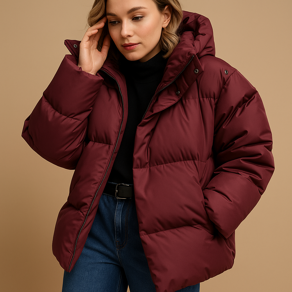 Polyester Blend Coat - Hooded Padded Design And Warmth