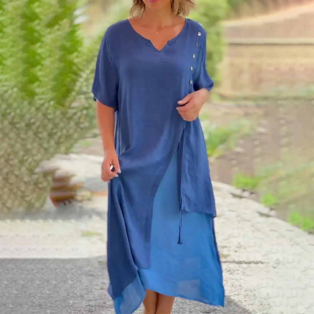 Polyester Blend Dress - Asymmetrical Hem And Relaxed Fit