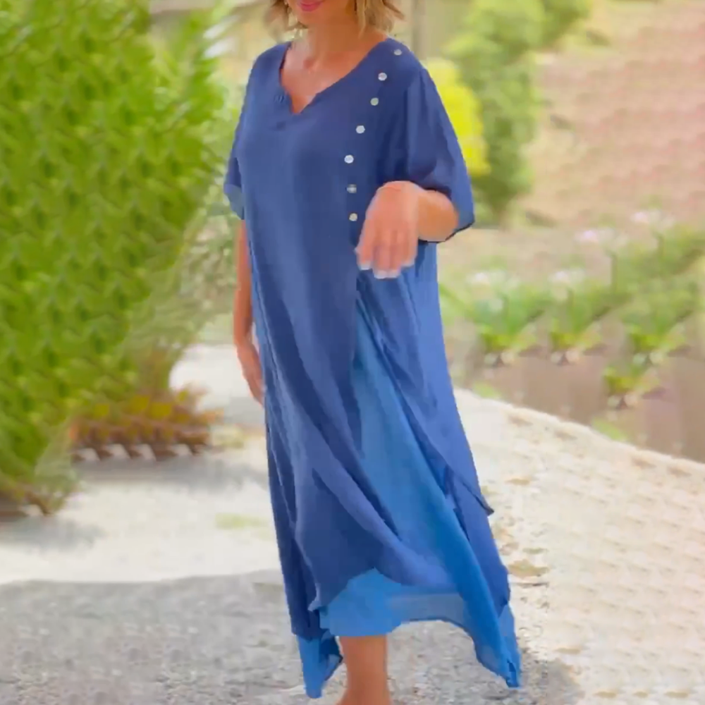 Polyester Blend Dress - Asymmetrical Hem And Relaxed Fit