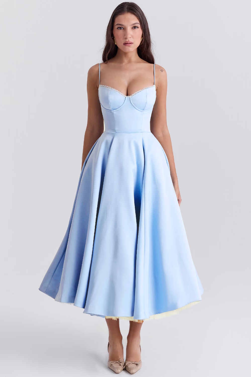 Polyester Blend Dress - Corset Bodice And Full Skirt