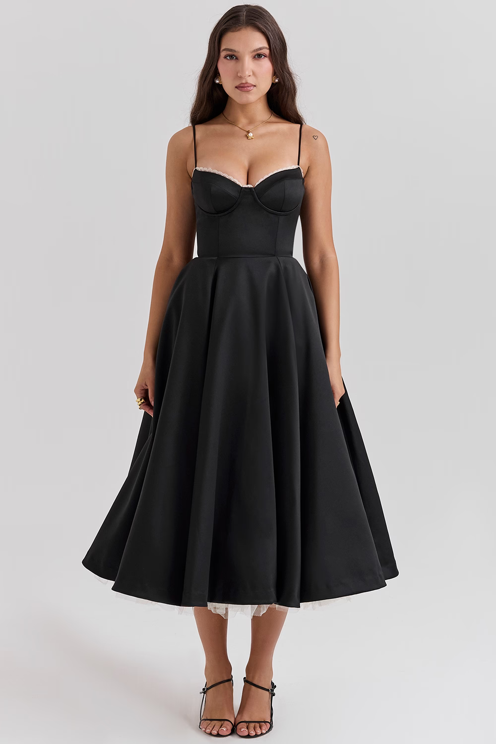 Polyester Blend Dress - Corset Bodice And Full Skirt