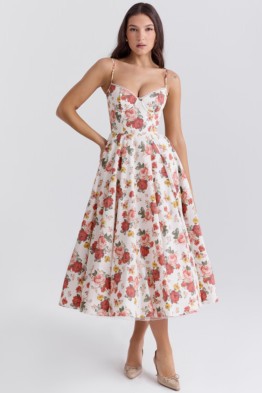 Polyester Blend Dress - Corset Bodice And Full Skirt