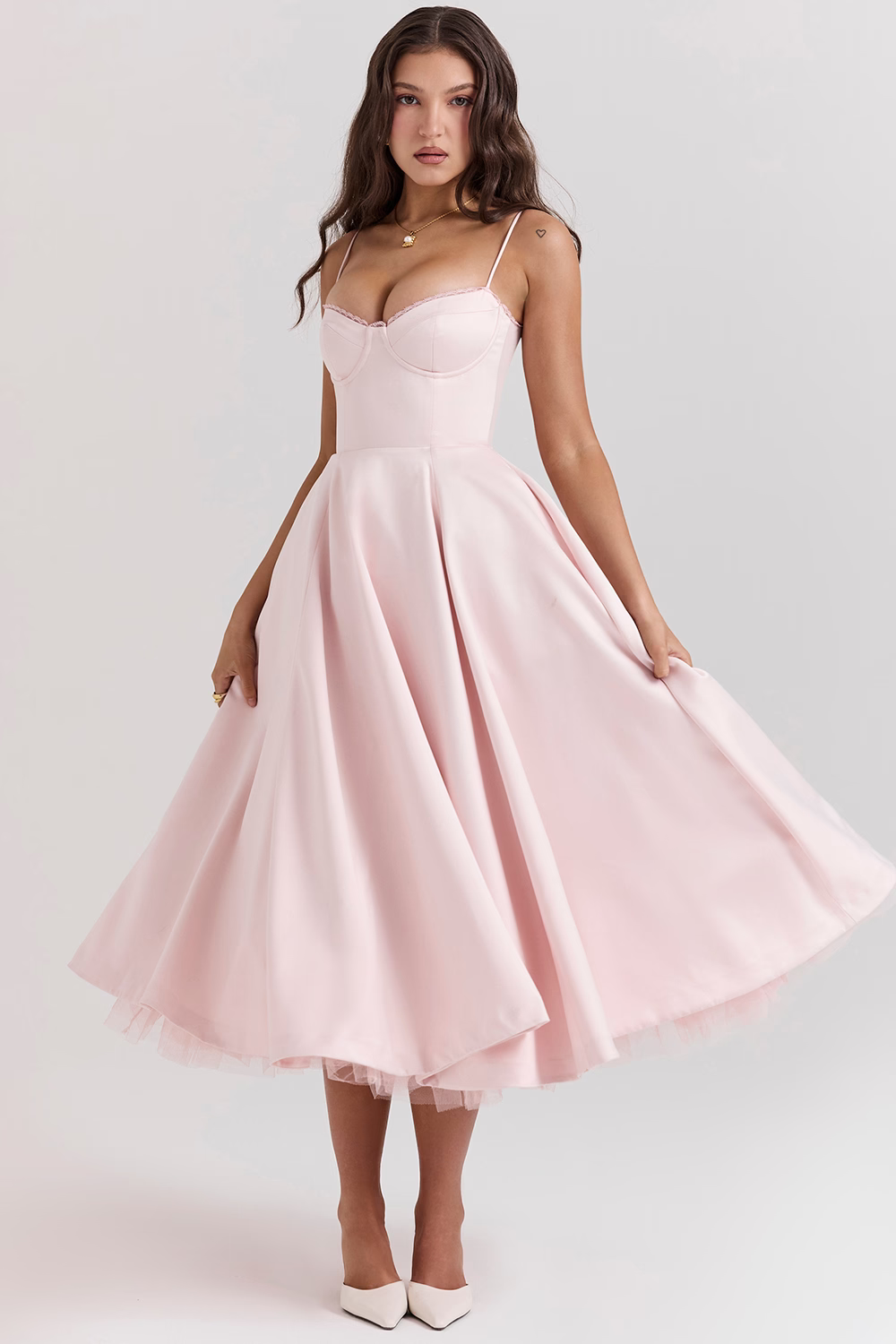 Polyester Blend Dress - Corset Bodice And Full Skirt