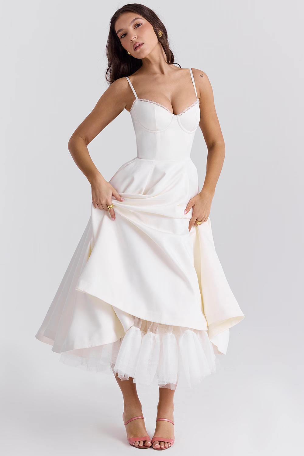 Polyester Blend Dress - Corset Bodice And Full Skirt