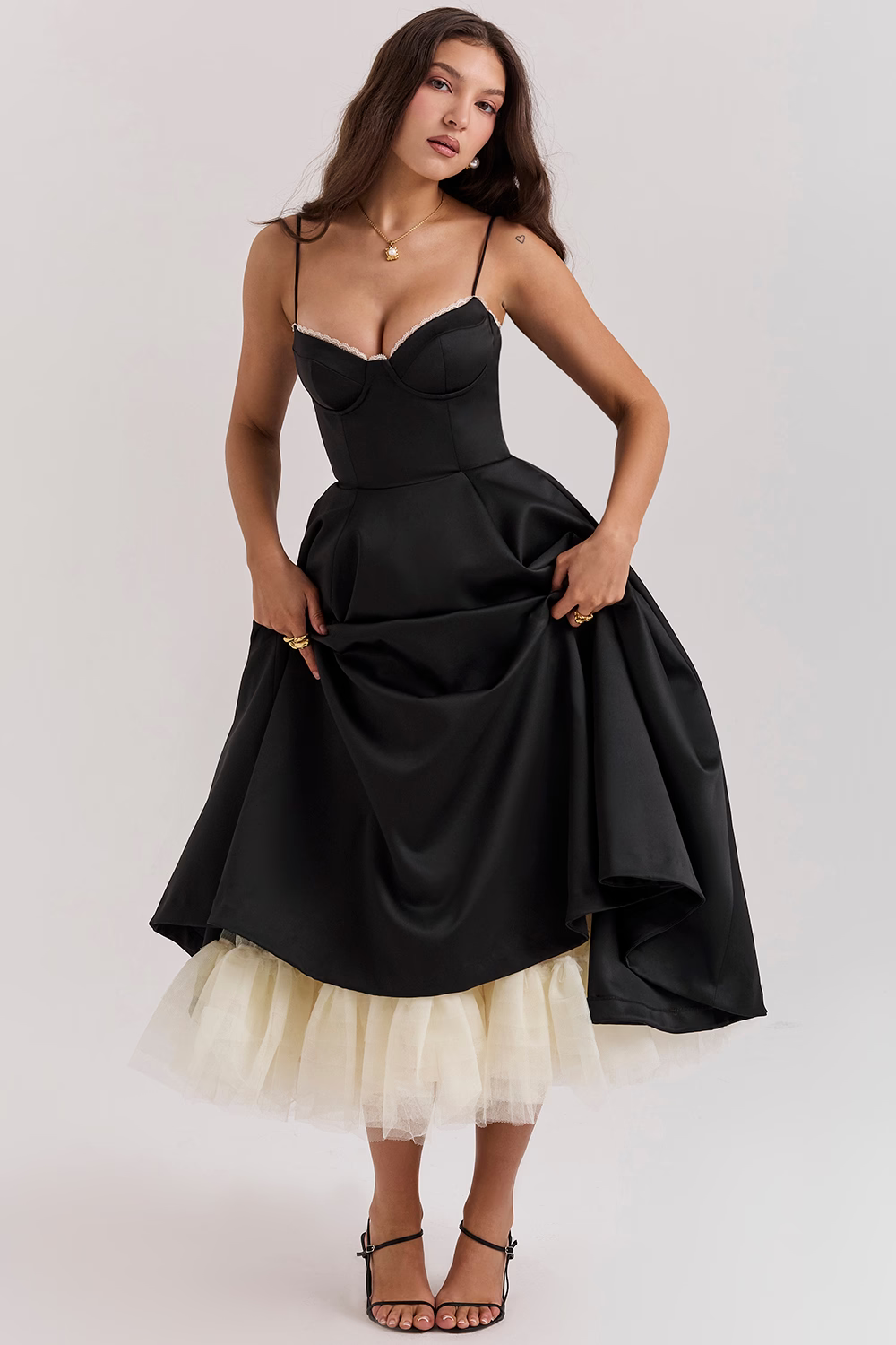 Polyester Blend Dress - Corset Bodice And Full Skirt