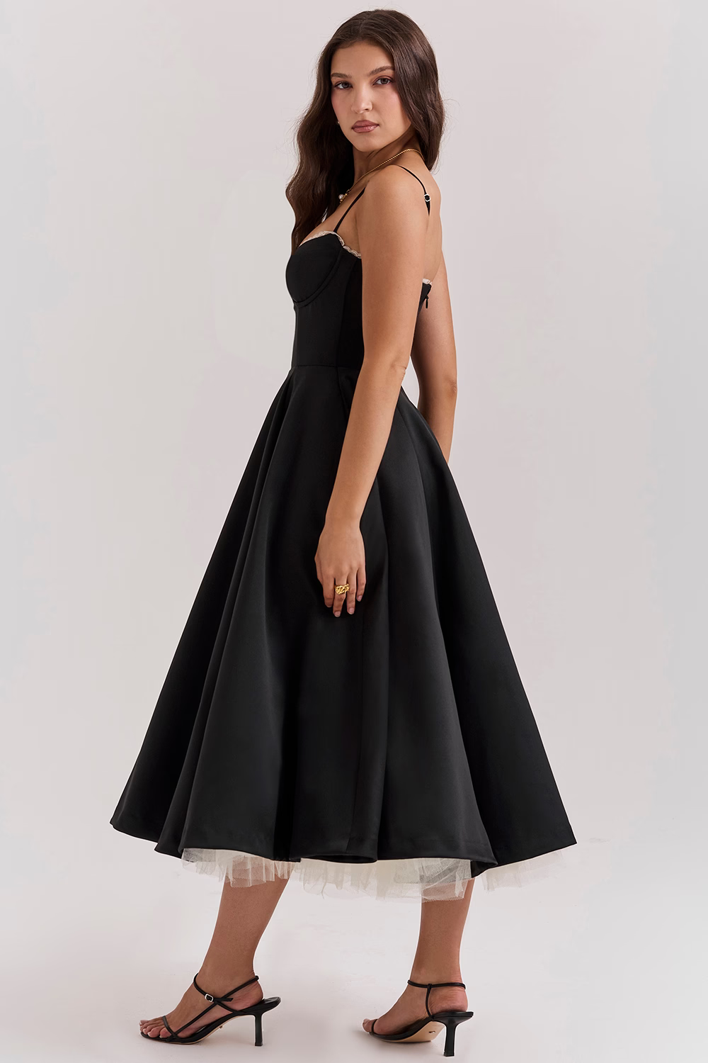 Polyester Blend Dress - Corset Bodice And Full Skirt