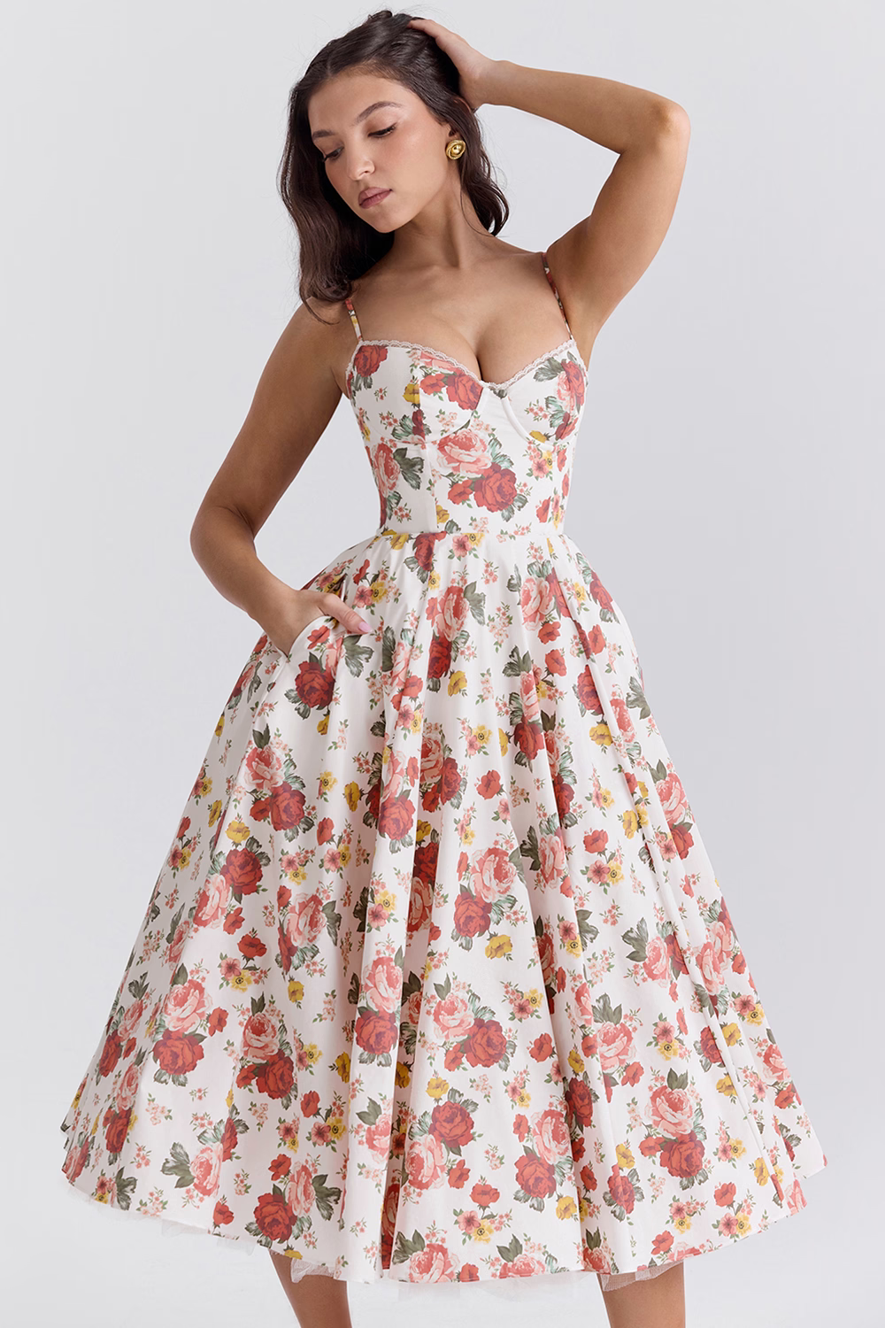 Polyester Blend Dress - Corset Bodice And Full Skirt