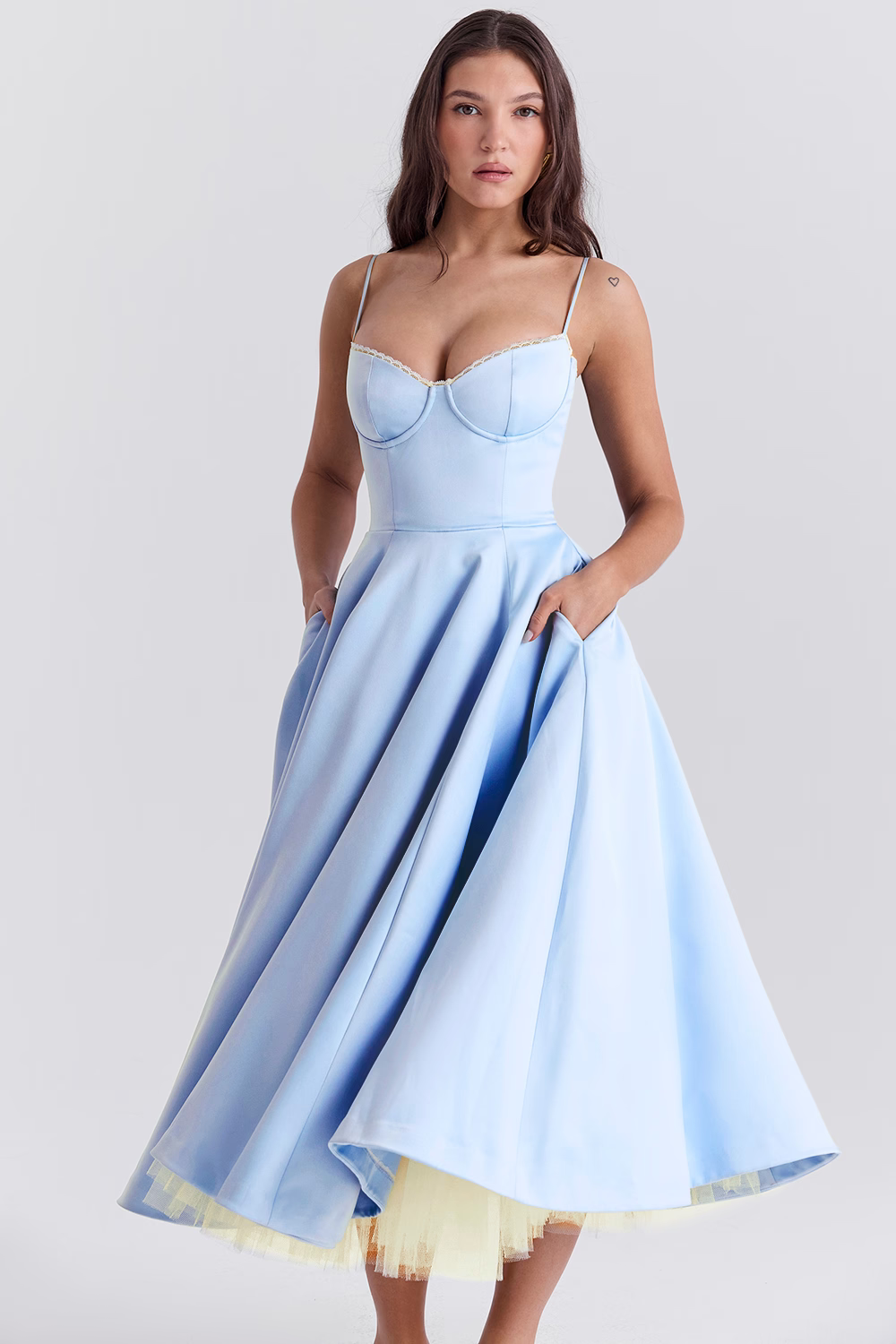 Polyester Blend Dress - Corset Bodice And Full Skirt