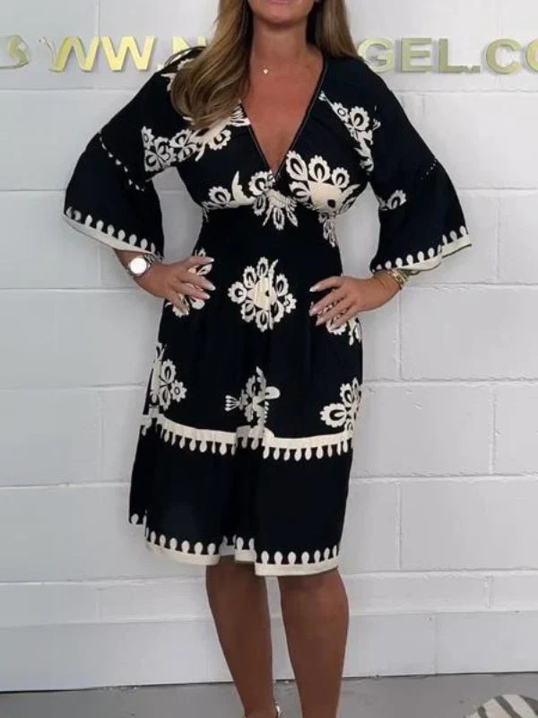 Polyester Blend Dress – Embroidered Panels & Flowing Shape