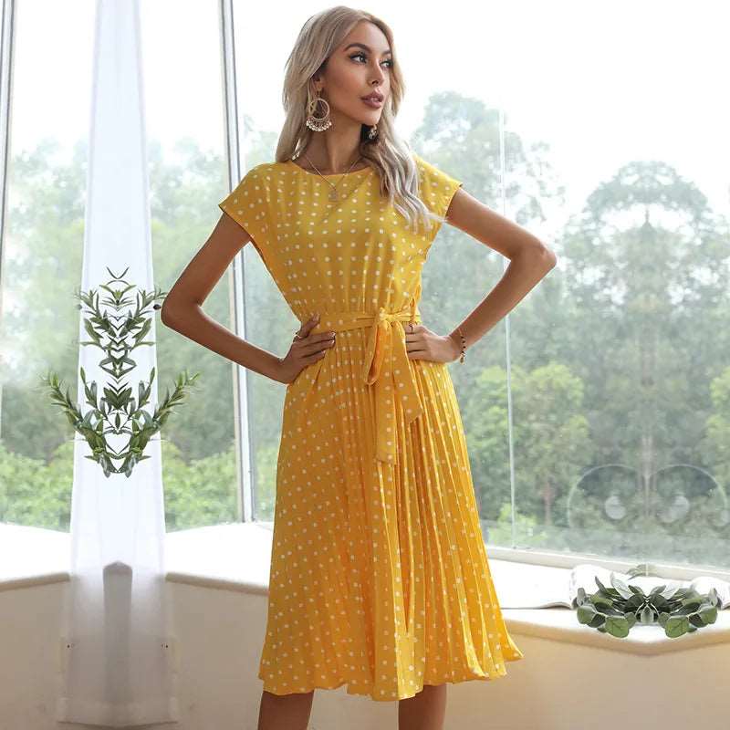 Polyester Blend Dress - High Waist Seam & Knee Length Ease