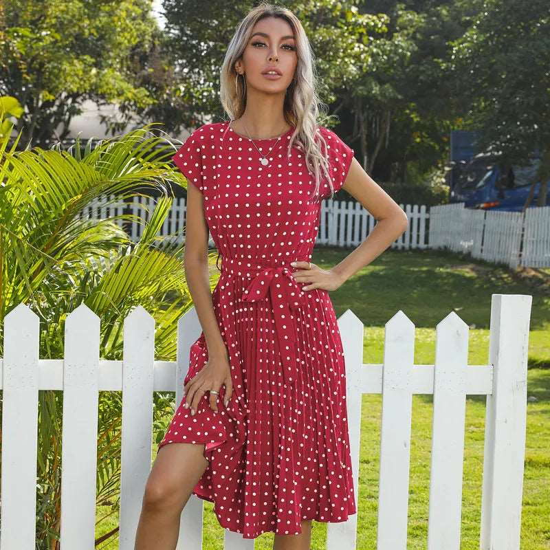 Polyester Blend Dress - High Waist Seam & Knee Length Ease