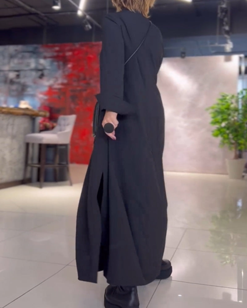Polyester Blend Dress - Long Shirt Shape & Button Front