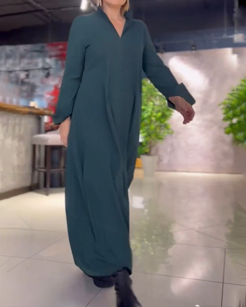 Polyester Blend Dress - Long Shirt Shape & Button Front