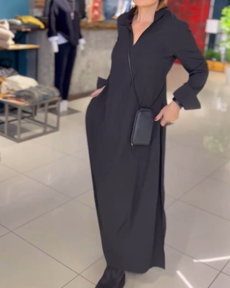 Polyester Blend Dress - Long Shirt Shape & Button Front