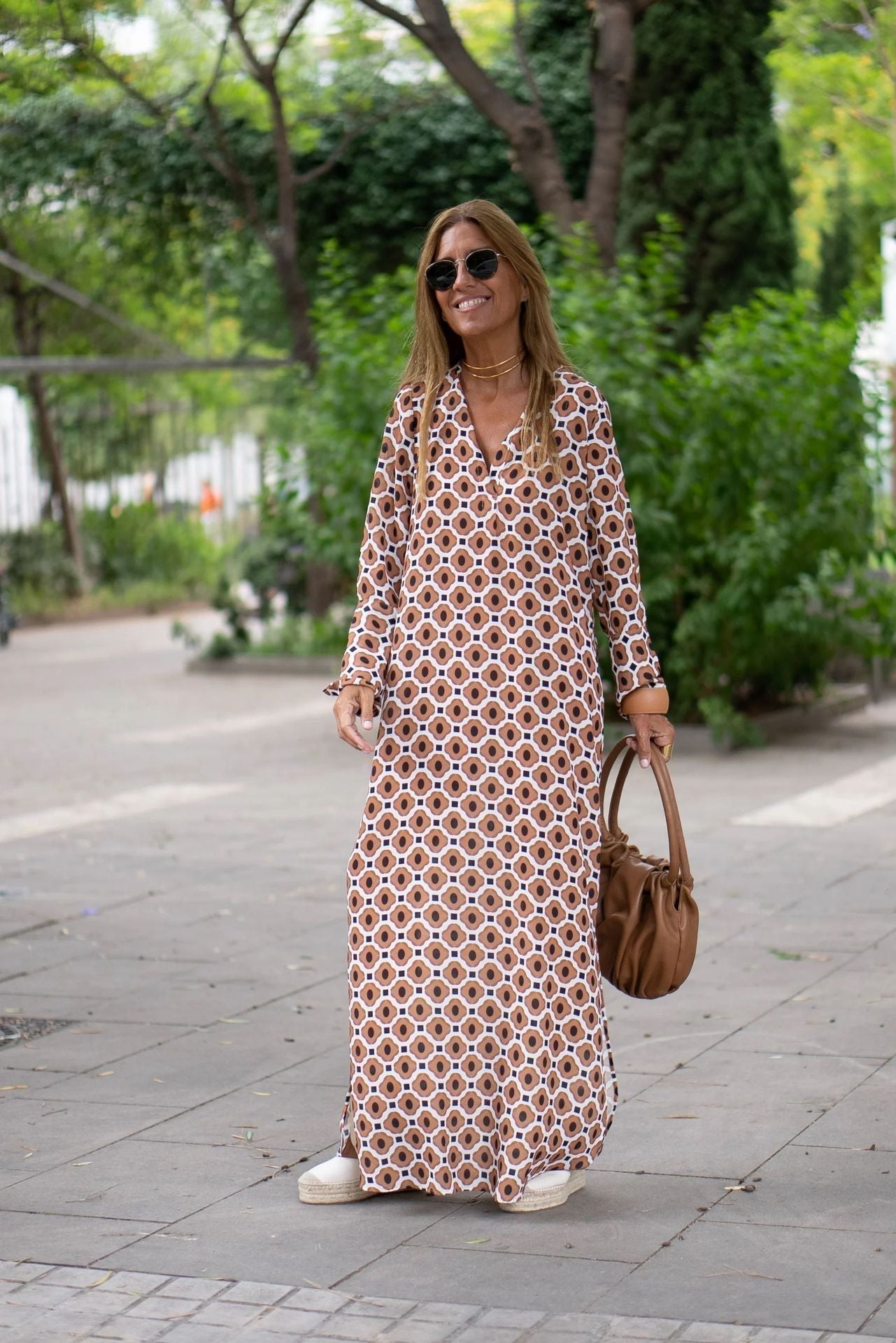 Polyester Blend Dress - Long Sleeves & Flowing Movement