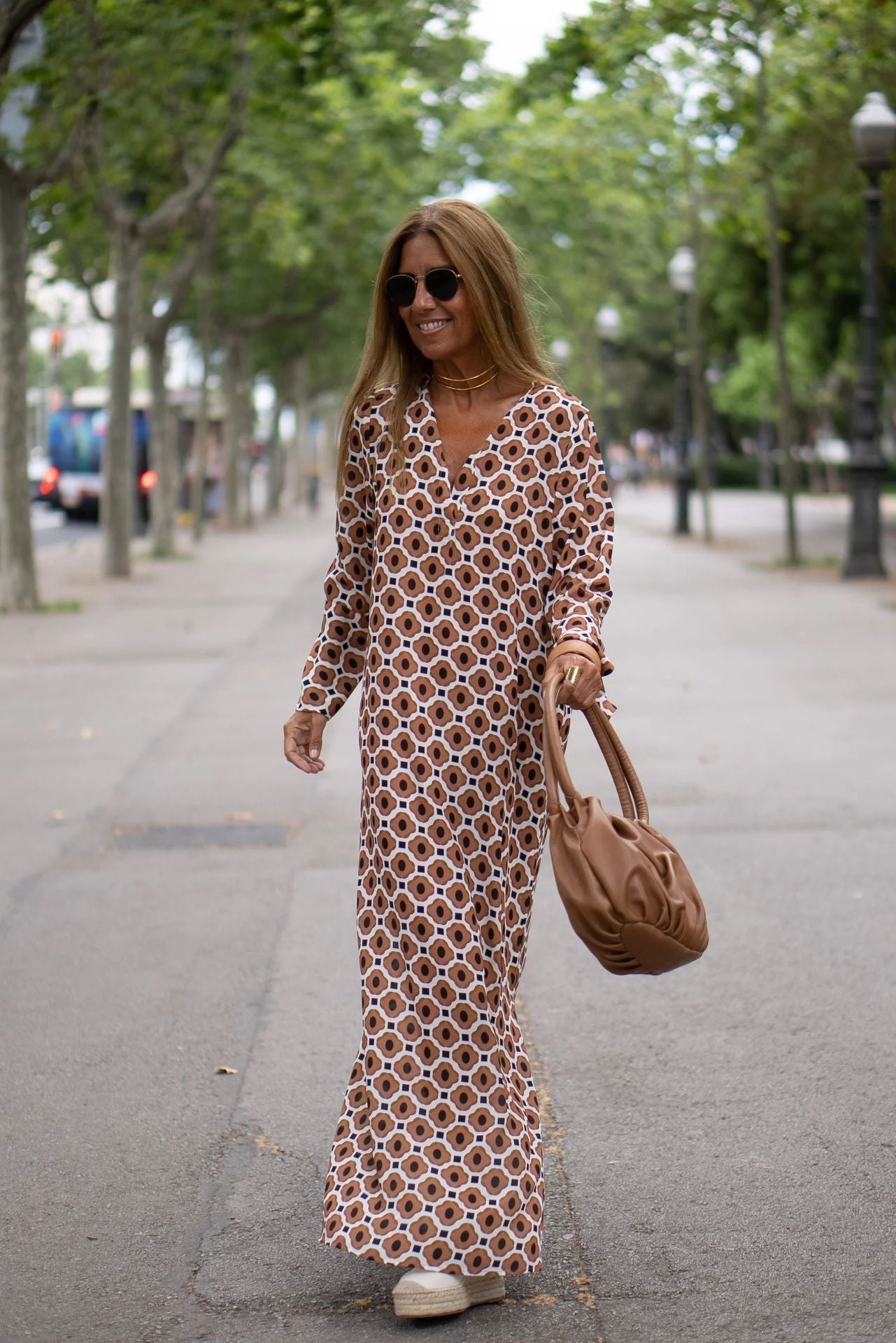 Polyester Blend Dress - Long Sleeves & Flowing Movement