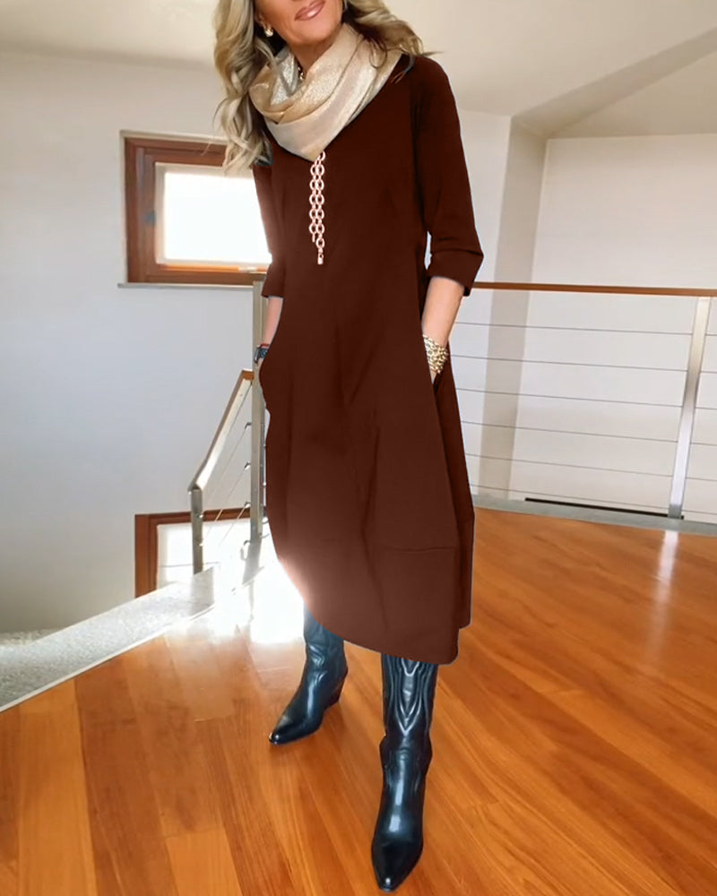 Polyester Blend Dress - Midcalf Hem And Easy Movement