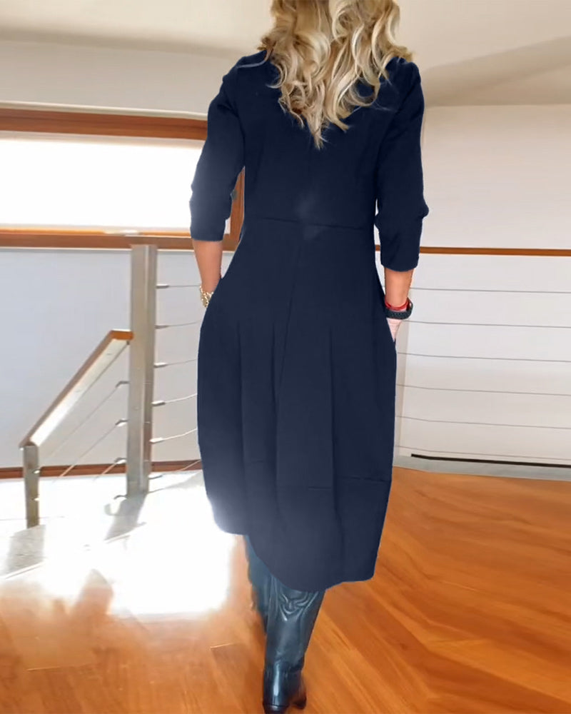 Polyester Blend Dress - Midcalf Hem And Easy Movement