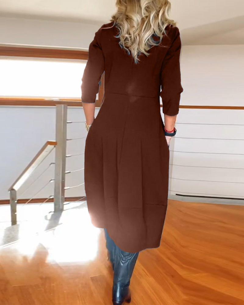 Polyester Blend Dress - Midcalf Hem And Easy Movement
