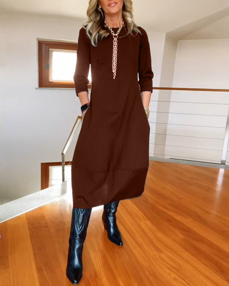 Polyester Blend Dress - Midcalf Hem And Easy Movement