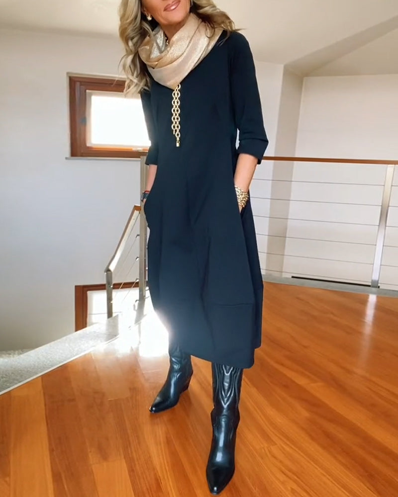 Polyester Blend Dress - Midcalf Hem And Easy Movement