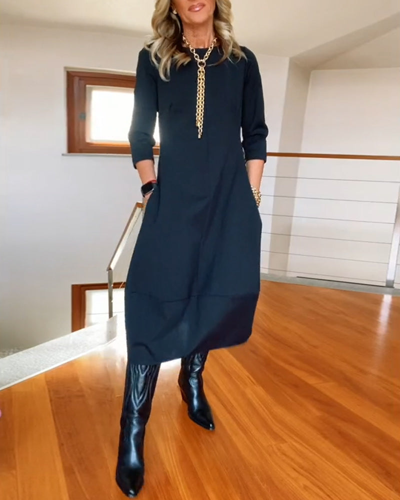 Polyester Blend Dress - Midcalf Hem And Easy Movement
