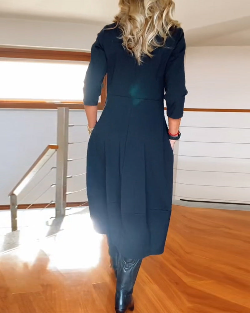 Polyester Blend Dress - Midcalf Hem And Easy Movement