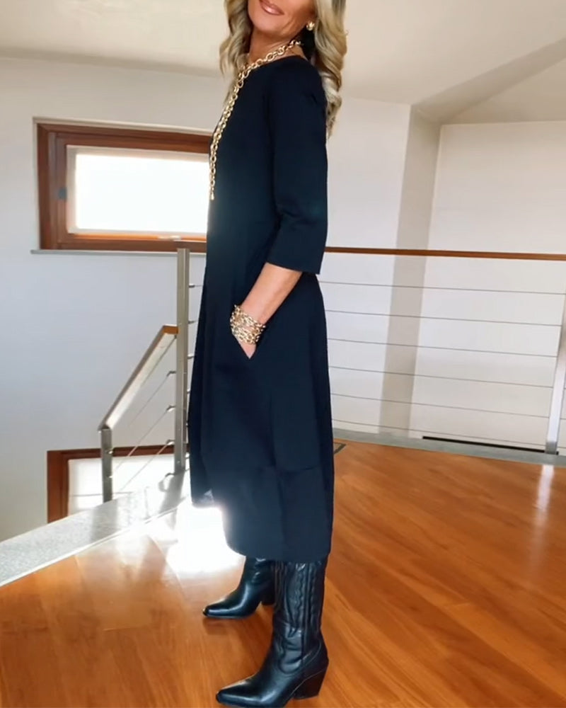 Polyester Blend Dress - Midcalf Hem And Easy Movement