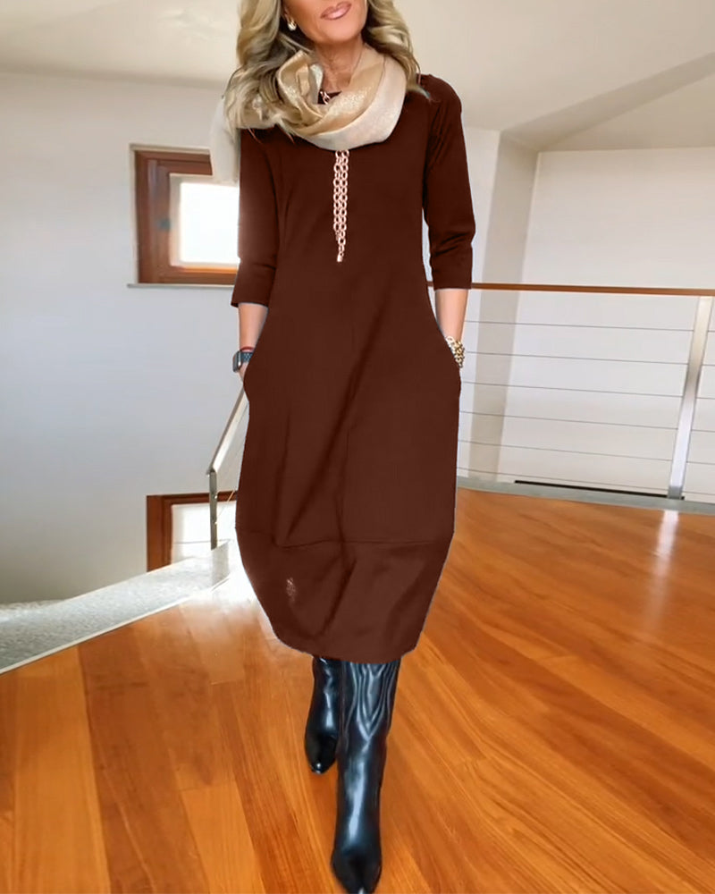 Polyester Blend Dress - Midcalf Hem And Easy Movement