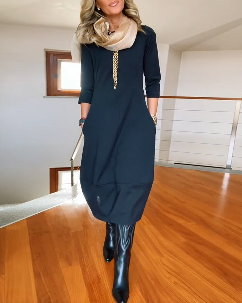Polyester Blend Dress - Midcalf Hem And Easy Movement