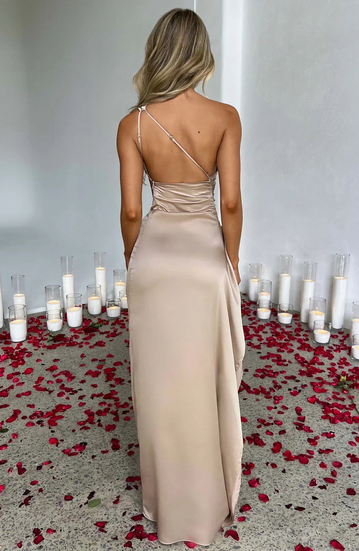 Polyester Blend Dress - One Shoulder Cut For Easy Movement