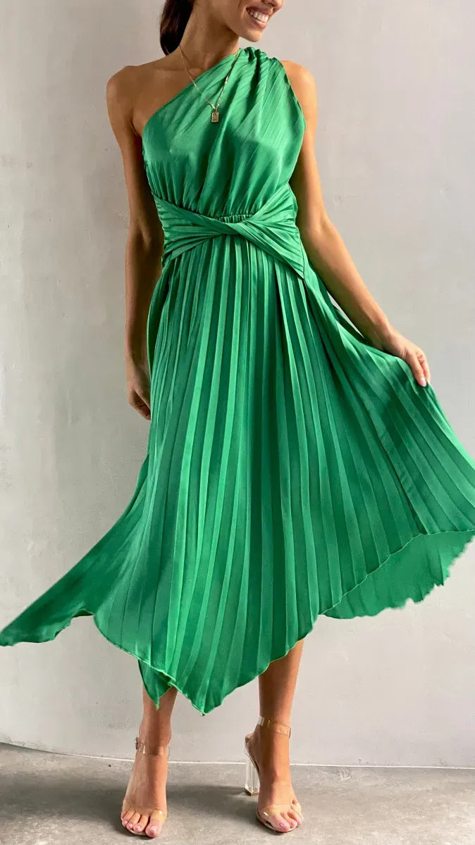 Polyester Blend Dress – One Shoulder Neckline& Fitted Shape
