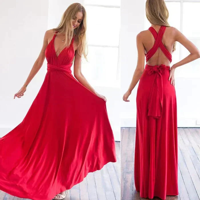 Polyester Blend Dress – Open Back Crossed Straps & Airflow