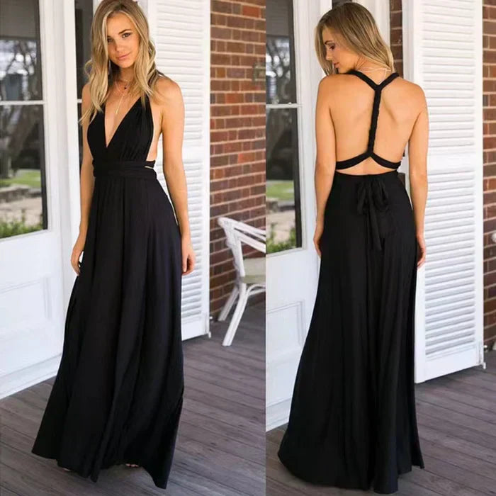 Polyester Blend Dress – Open Back Crossed Straps & Airflow