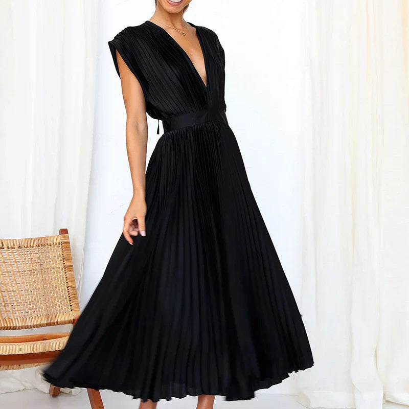 Polyester Blend Dress – Pleated Skirt & Balanced Shape