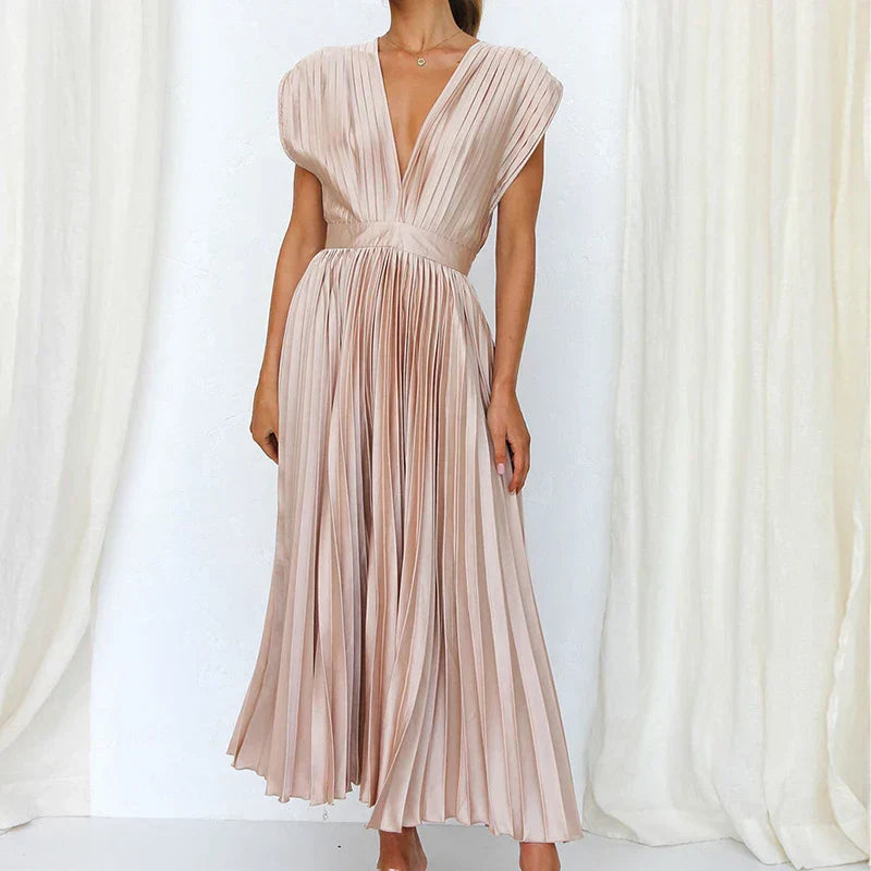 Polyester Blend Dress – Pleated Skirt & Balanced Shape