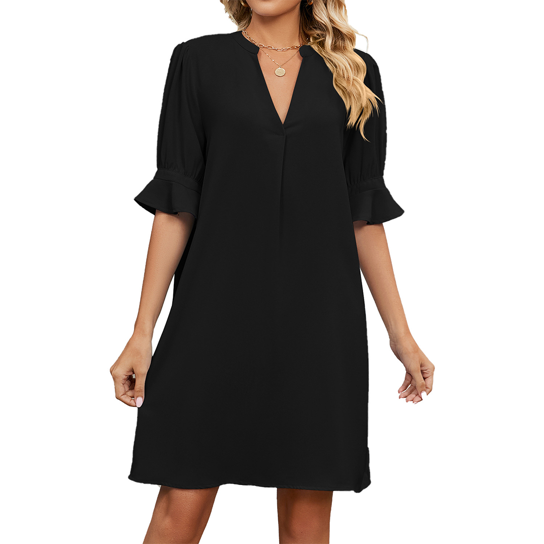 Polyester Blend Dress - V Neck Shift & Smooth Drape