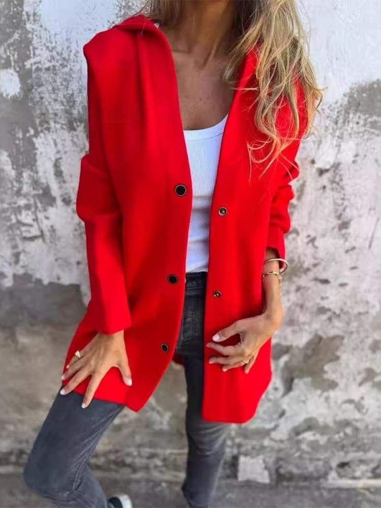 Polyester Blend Jacket - Button Front & Hood Blocks Wind