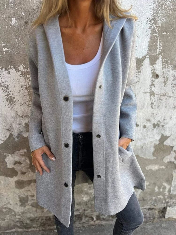 Polyester Blend Jacket - Button Front & Hood Blocks Wind