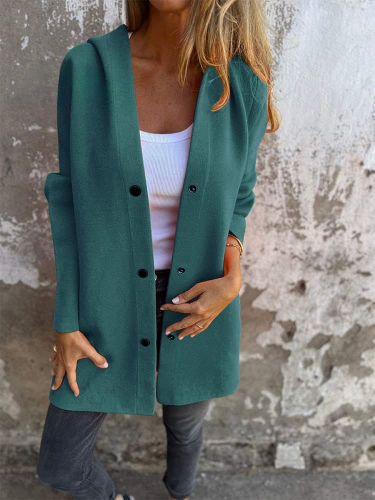 Polyester Blend Jacket - Button Front & Hood Blocks Wind